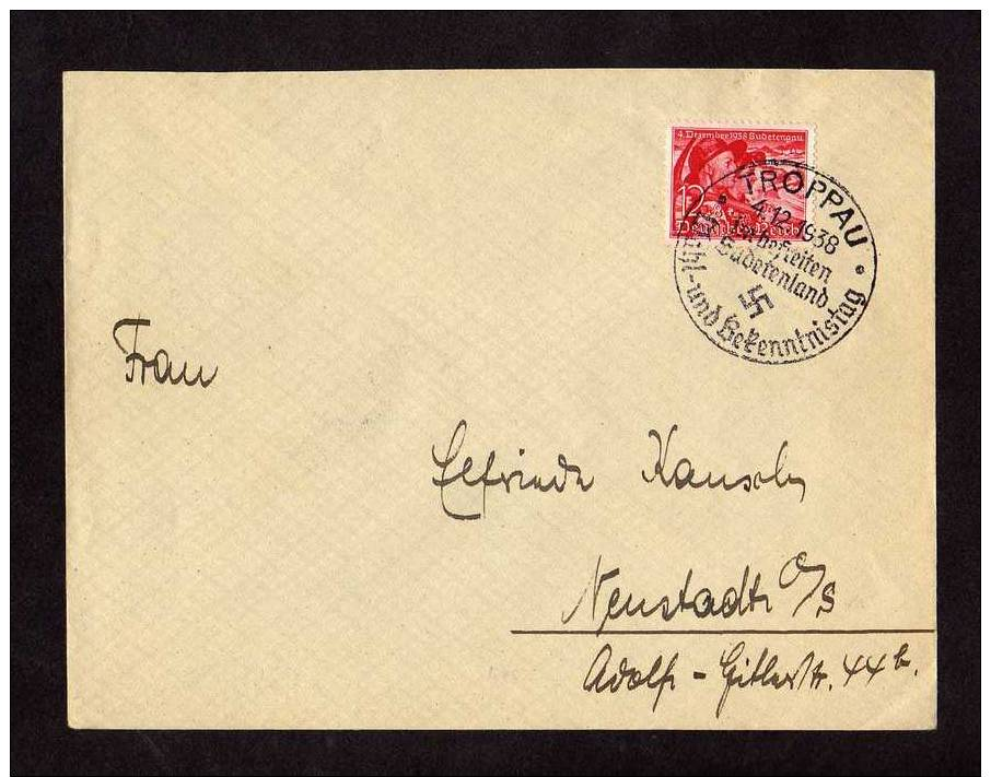 DR 1938, EF - 685 Auf Brief, Sudetenland, Wahl - Und Bekenntnistag Troppau 4.12.38 - Covers & Documents