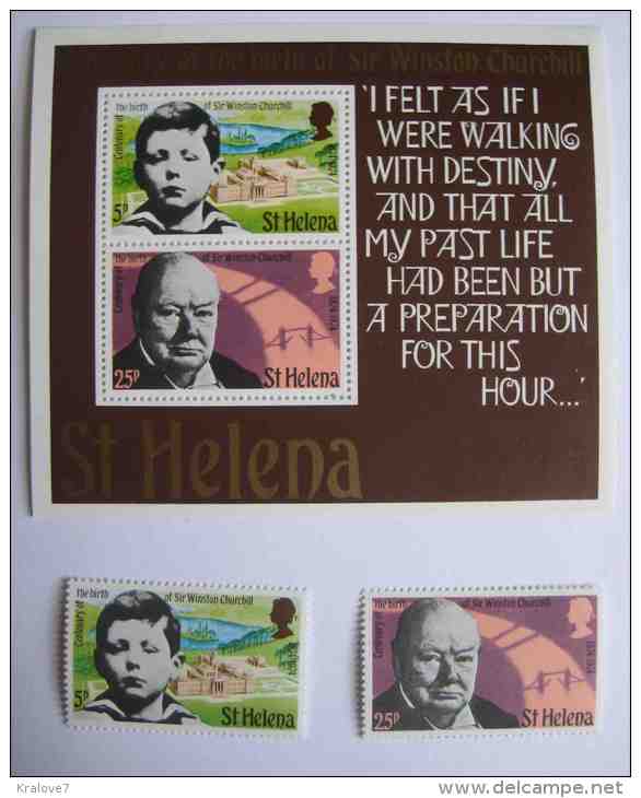 BLOC Et SERIE ST HELENE 4 TIMBRES NEUF AVEC CHARNIERE 1974 ANNIVERSAIRE W. CHURCHILL SHEET ST HELENA 1974 4 STAMPS MH - Sainte-Hélène