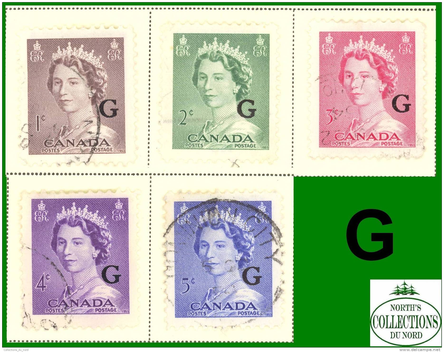 Canada Complete Set Of Overprinted 'G' # O33 To # O37 - Scott - Unitrade - Karsh Portrait - Dated: 1953 - Oblitérés