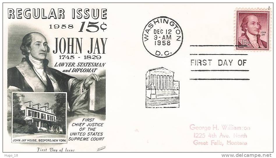 FDC  U.S.A  1958  John Jay  1745-1829 - 1951-1960