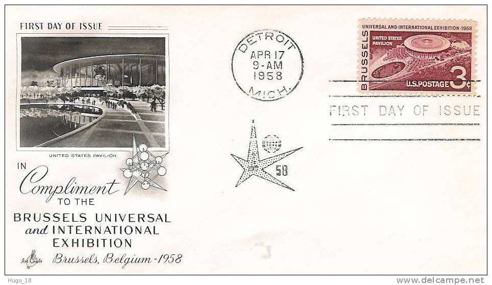 FDC  U.S.A  1958  Compliment To The Brussels Universal - 1951-1960