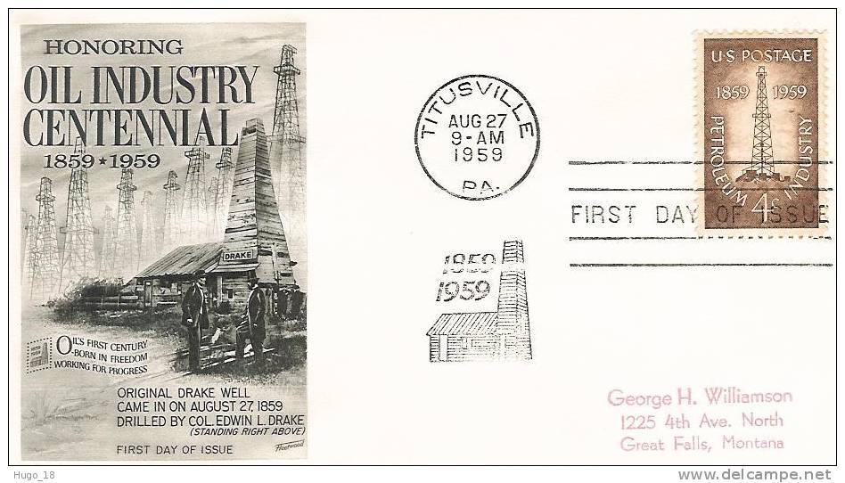 FDC  U.S.A  1959  Honoring  Oil Industry Centennial  1859-1959 - 1951-1960