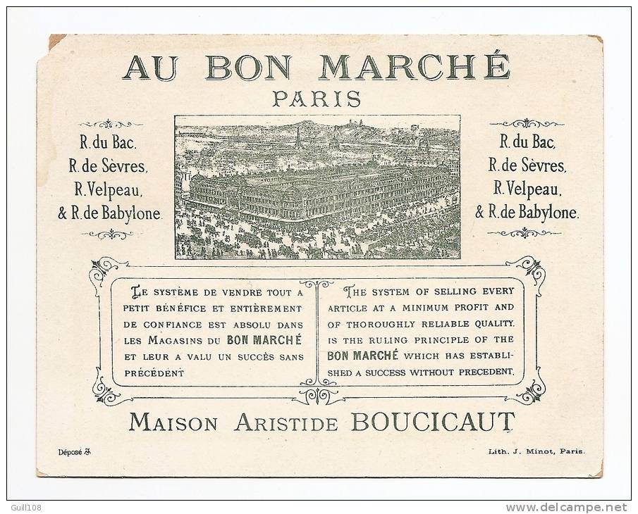 Jolie Chromo Bordure Dorée Au Bon Marché Imp. J. Minot Chasse-piétons Colonne Morris Voiture Gendarme ? A16-03 - Au Bon Marché