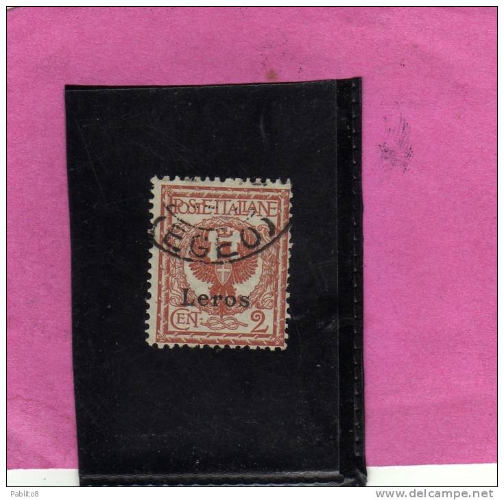 COLONIE ITALIANE EGEO 1912 LERO (LEROS) SOPRASTAMPATO D'ITALIA ITALY OVERPRINTED CENT. 2 CENTESIMI USATO USED OBLITERE´ - Ägäis (Lero)