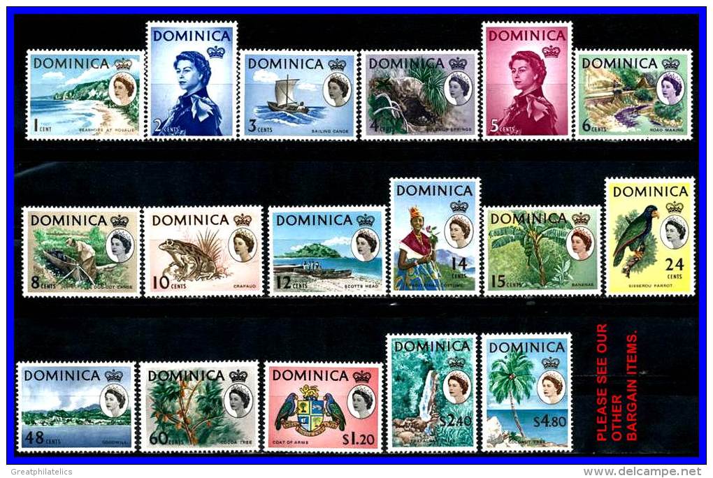 DOMINICA QUEEN ELIZABETH SC# 164-180 DEFINITIVES BIRDS ETC VF MNH (D0133) - Dominique (...-1978)