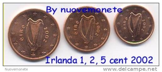 IRLANDA IRLANDE 2002 1 - 2 - 5 CENT FDC TRE MONETE DA ROTOLINO - Irlanda