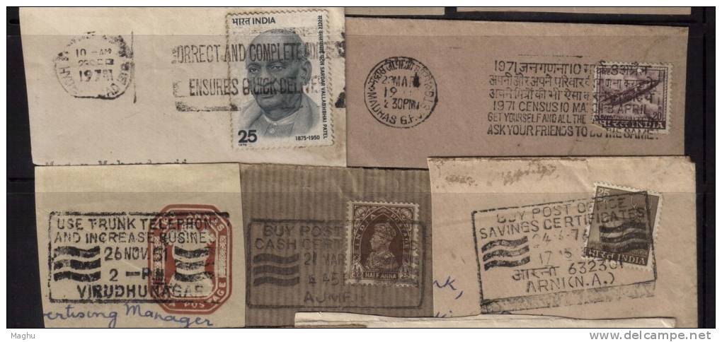 Collection Of 14 Diff., Slogan Cancellation On Piece, India - Lettres & Documents