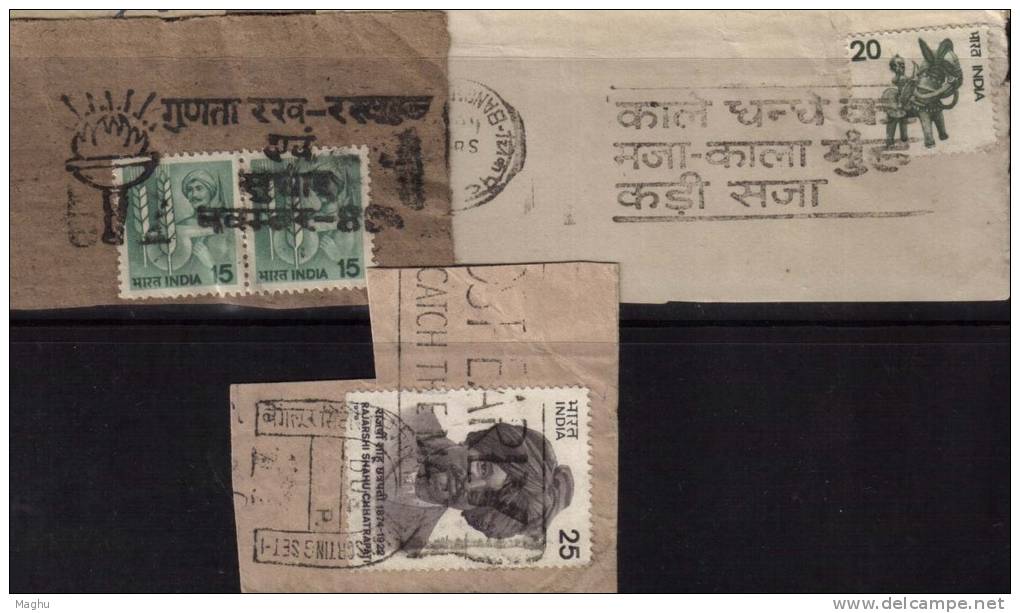 Collection Of 14 Diff., Slogan Cancellation On Piece, India - Covers & Documents