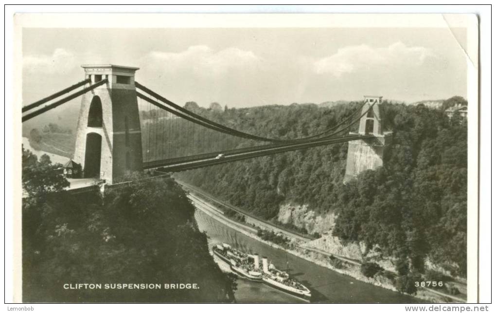 UK, United Kingdom, Clifton Suspension Bridge, 1930s-1940s Unused Real Photo Topographic Postcard [P7786] - Bristol