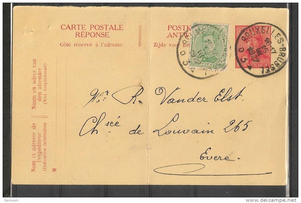 België Belgique Entier Postal ( 2068 ) Postwaardestuk 137 : 168 CARTE POSTALE POSTKAART + 5c COB 137 Gemengd - 1919-1920 Roi Casqué