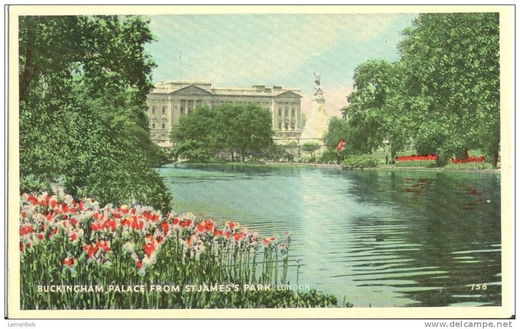 UK, United Kingdom, London, Buckingham Palace From St. James's Park, 1920s-1930s Unused Postcard [P7806] - Buckingham Palace