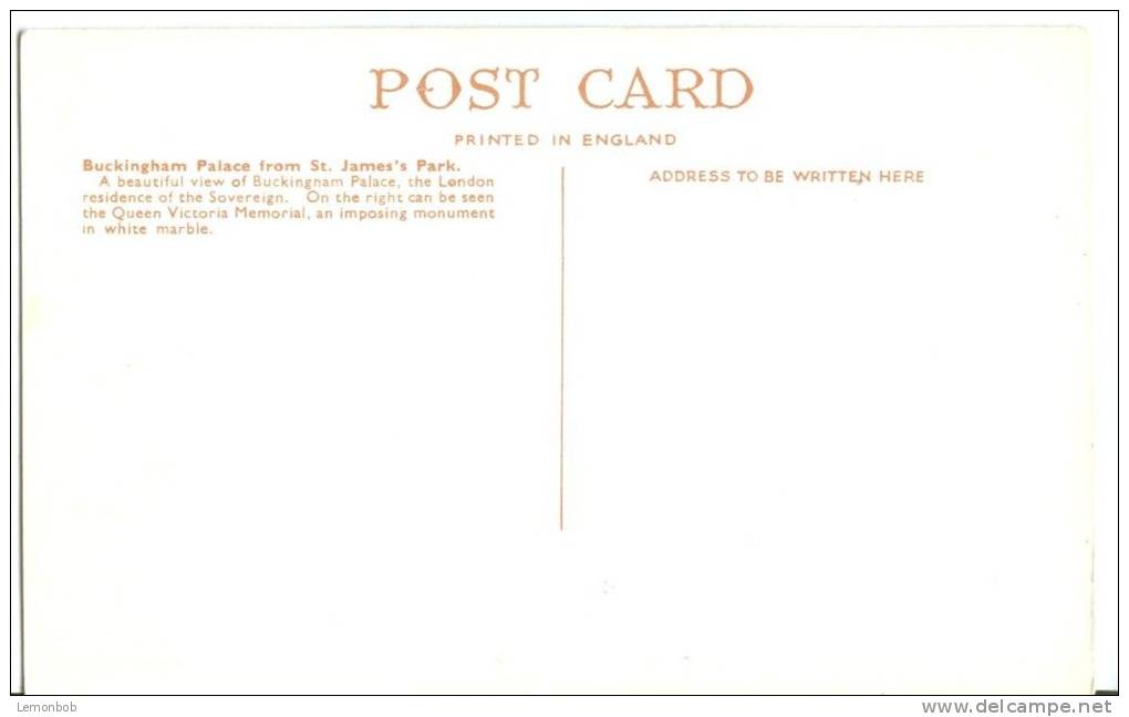 UK, United Kingdom, London, Buckingham Palace From St. James's Park, 1920s-1930s Unused Postcard [P7806] - Buckingham Palace