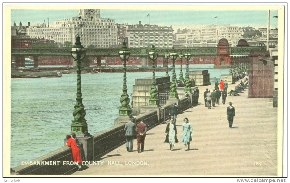 UK, United Kingdom, London, Embankment From County Hall, 1920s-1930s Unused Postcard [P7808] - River Thames