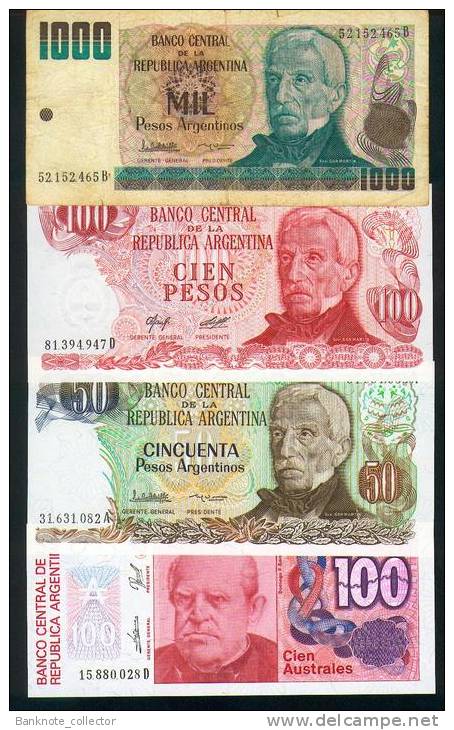 Argentinien Argentina Set, 4 Banknoten Pick Nr. 302, 314, 317 ( F ), 327 - Argentina