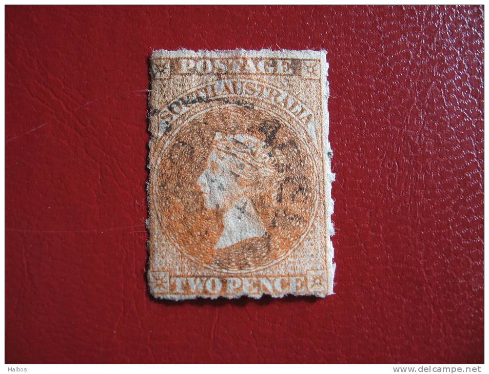 SOUTH AUSTRALIA    1858  (o)  S&G# 15  (defect Paper)  Orange - Red (1st Roulette)   W" Large Star" - Used Stamps