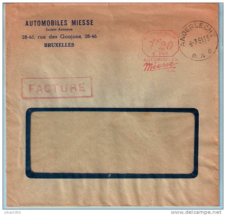 Machinale Frankering AUTOMOBILES MIESSE Op Brief (1,20Fr), Afst. ANDERLECHT 4  06/07/1951 - Sonstige & Ohne Zuordnung