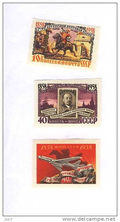 N2078+82+83a - URSS  1958 - Série Complète N°2078a+82a+83a (YT) - Neufs** Non Dentelés - MNH - Centenaire Du Timbre - Neufs