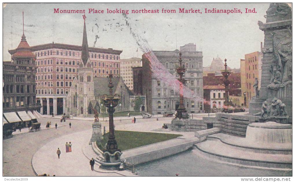 B38180 Monument Place Looking Northest From Market Indinapolis Ind  Used Perfect   Shape - Indianapolis