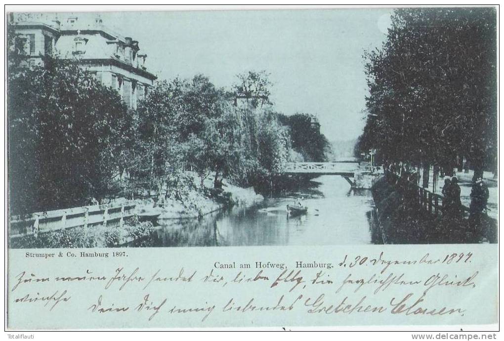 HAMBURG HOHENFELDE Canal Am Hofweg Belebte Uferscene Mondscheinkarte Ruderboot 31.12.1897 Vorläufer TOP-Erhaltung - Nord