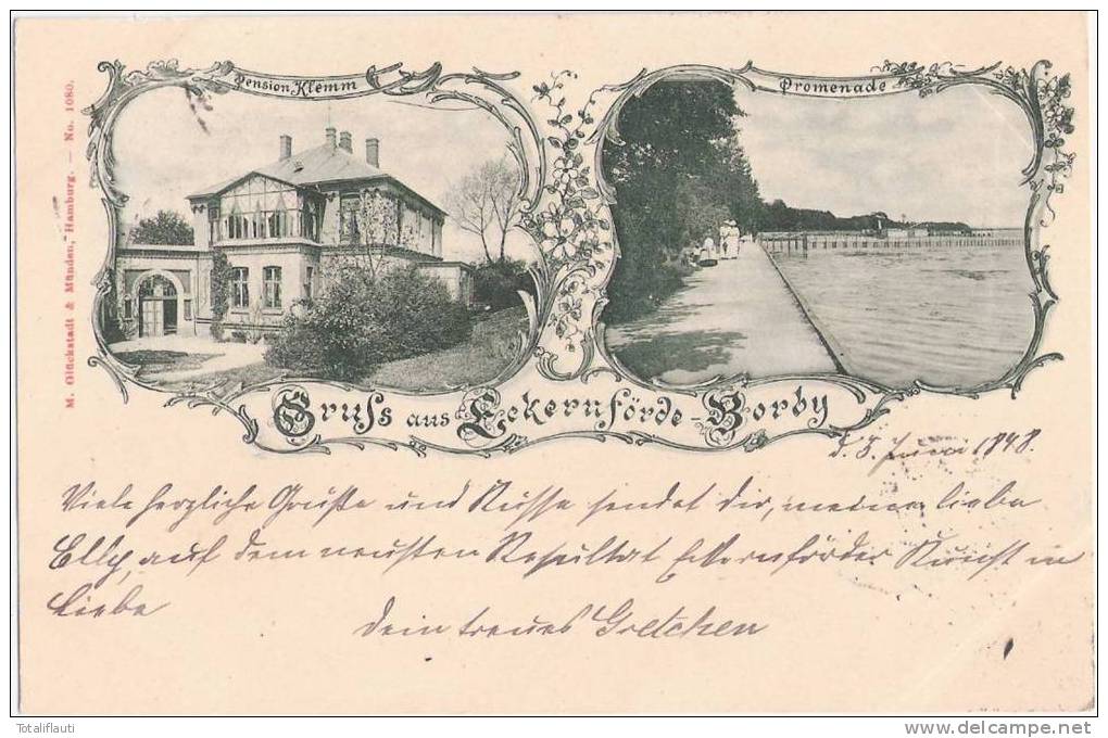 Gruss Aus Eckernförde Borby Pension Klemm Promenade Jugendstil 6.6.1898 Gelaufen - Eckernförde