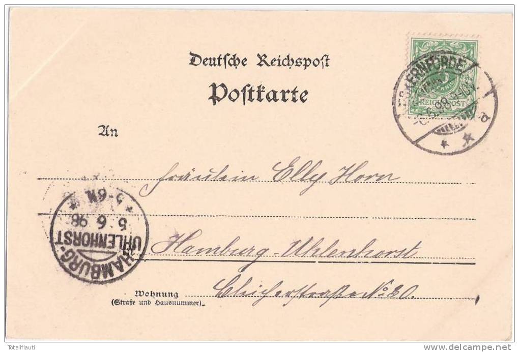 Gruss Aus Eckernförde Borby Pension Klemm Promenade Jugendstil 6.6.1898 Gelaufen - Eckernfoerde
