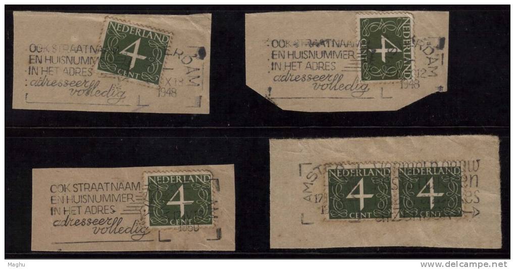 Slogan Cancel, 4 Nos, 2 Varities, Netherlands 1948, On Piece - Covers & Documents