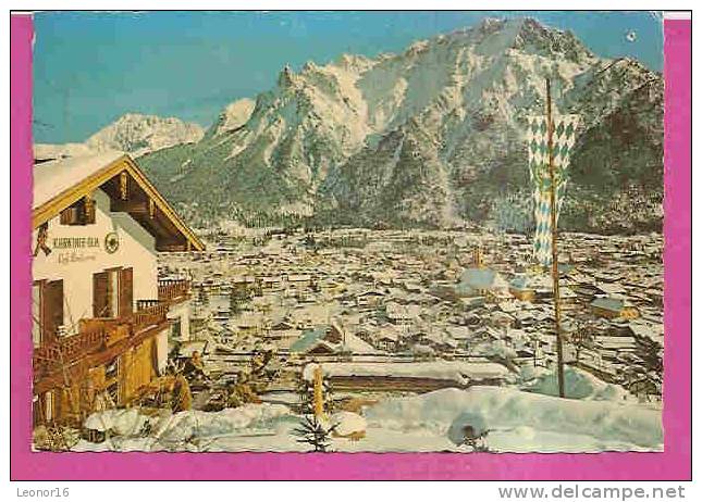 MITTENWALD   -    ** STADT UNTER SCHNEE ** Mit CAFE RESTAURANT *KARNTNER ALM *   -   Verlag : Hans HUBER  N° 7148 - Mittenwald