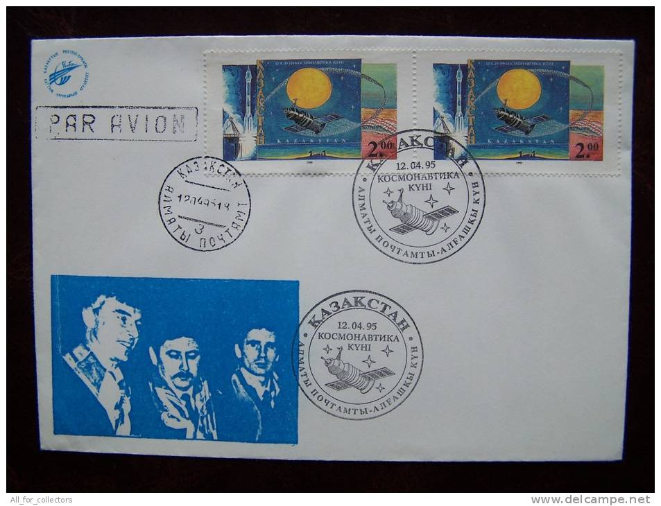 Cosmonautics Day Spacecraft Space Cosmos Par Avion Cover Kazakhstan 1995 - Asie