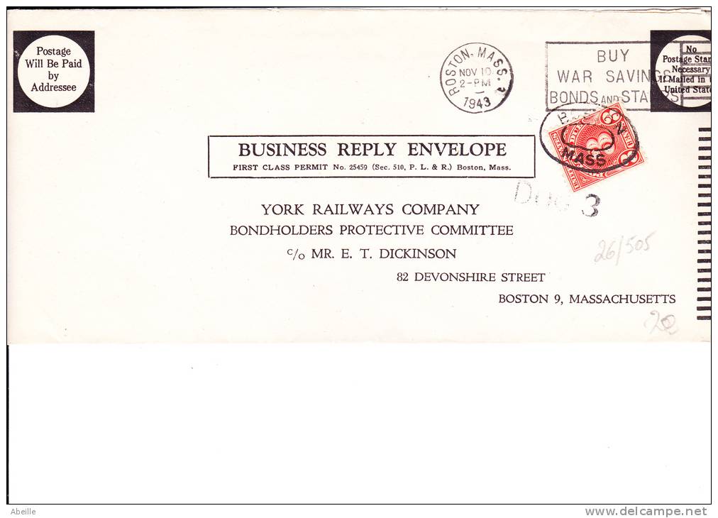 26/505   LETTRE TAXEE  1943 - Storia Postale