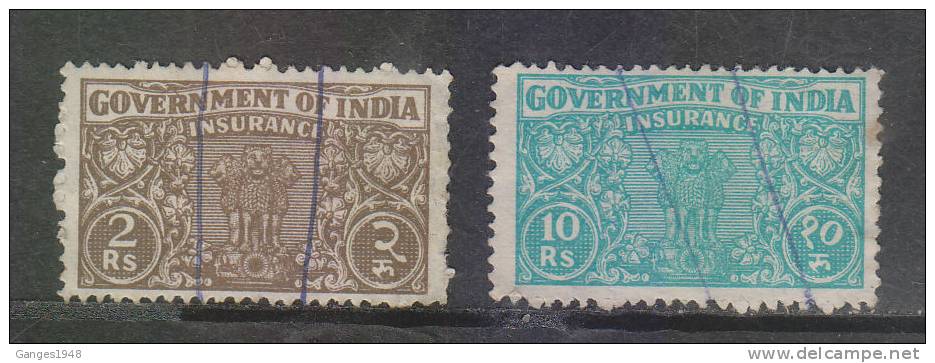 India 1949   2R  1nd 10 Rs  INSURENCE STAMPS # 30145 F  India Indien Fiscaux  Inde - Oblitérés