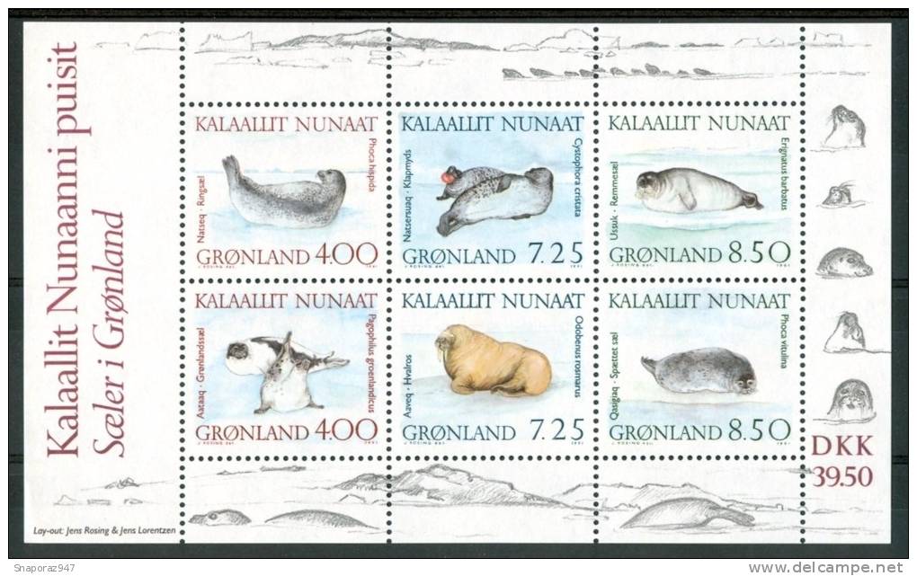 1991 Groenlandia Foche Seals Scellès Block MNH** B15 - Blocks & Sheetlets