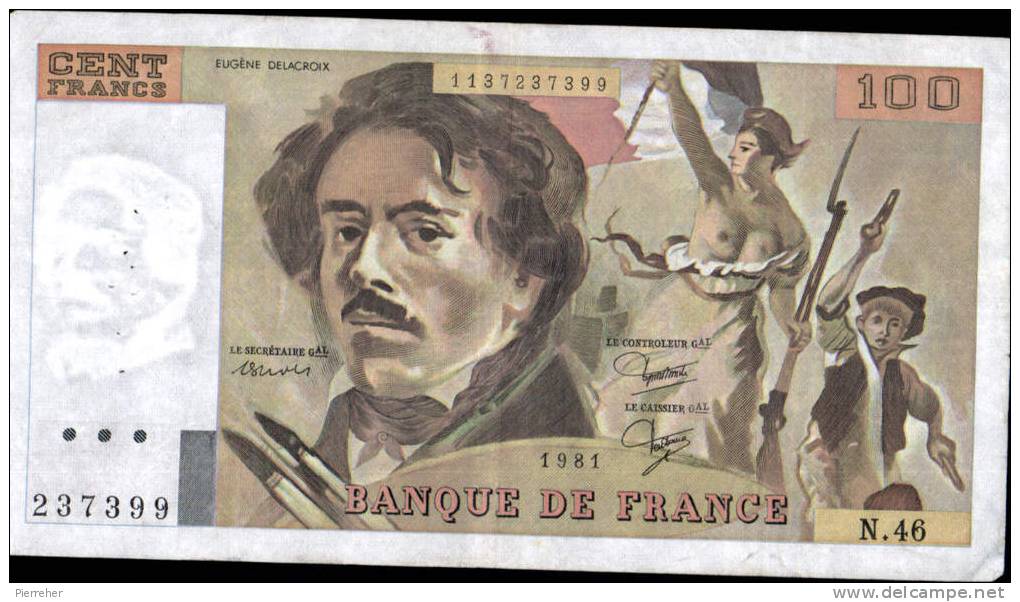 TRES TRES  BEAU BILLET DE CENT FRANCS DELACROIX DATE 1981 - 100 F 1978-1995 ''Delacroix''