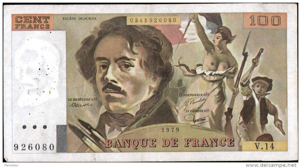 TRES TRES  BEAU BILLET DE CENT FRANCS DELACROIX DATE 1979 - 100 F 1978-1995 ''Delacroix''