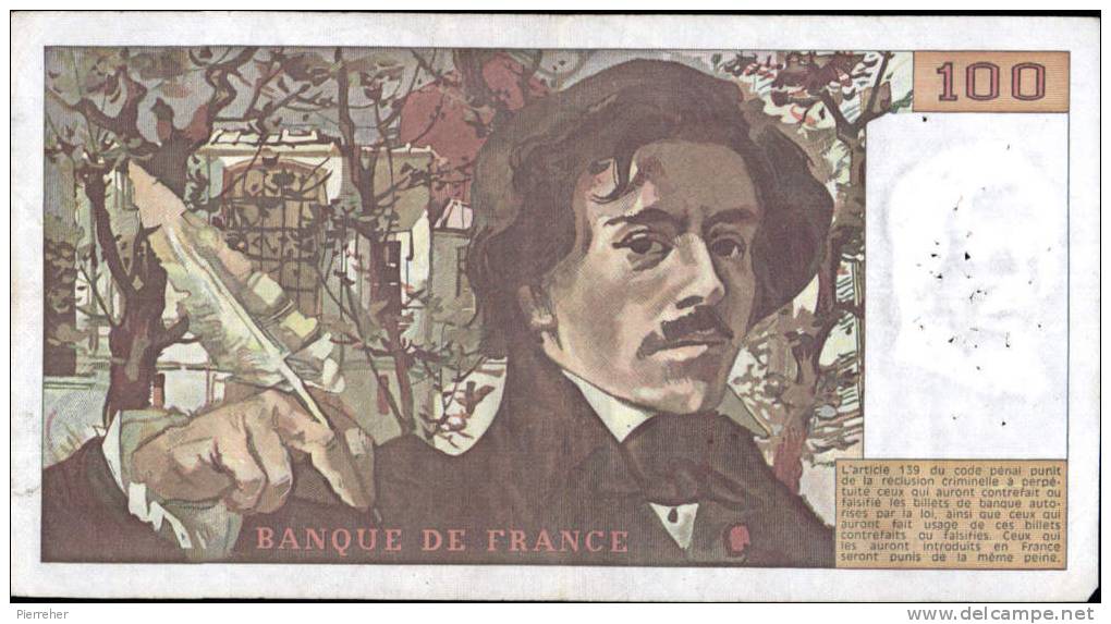 TRES TRES  BEAU BILLET DE CENT FRANCS DELACROIX DATE 1979 - 100 F 1978-1995 ''Delacroix''