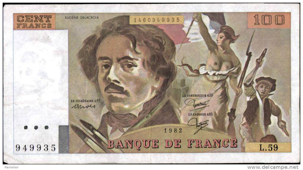 TRES TRES  BEAU BILLET DE CENT FRANCS DELACROIX DATE 1982 - 100 F 1978-1995 ''Delacroix''