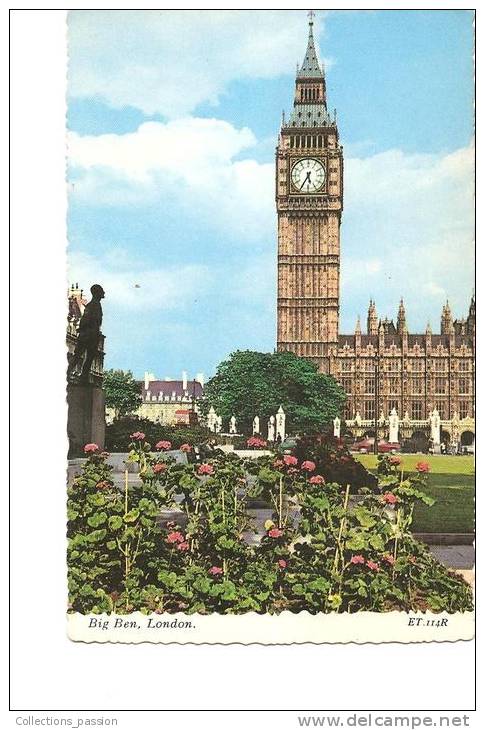 CP, Angleterre, Londres, L'Horloge Big Ben Et Le Palais Du Parlement, écrite - Houses Of Parliament