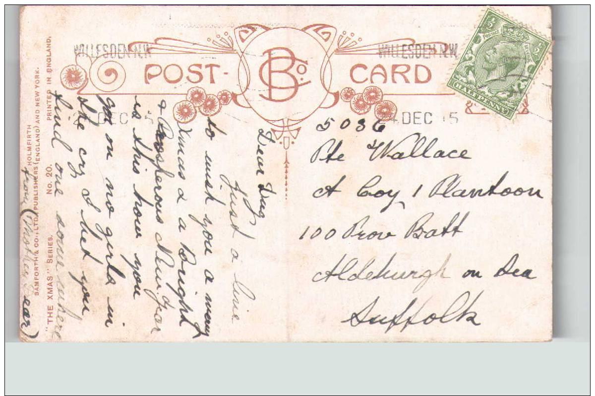 Man's Dream:Bamforth The Xmas Series 1915 Dec.24 Postmark Willesden N.W. Com1576 - Humor