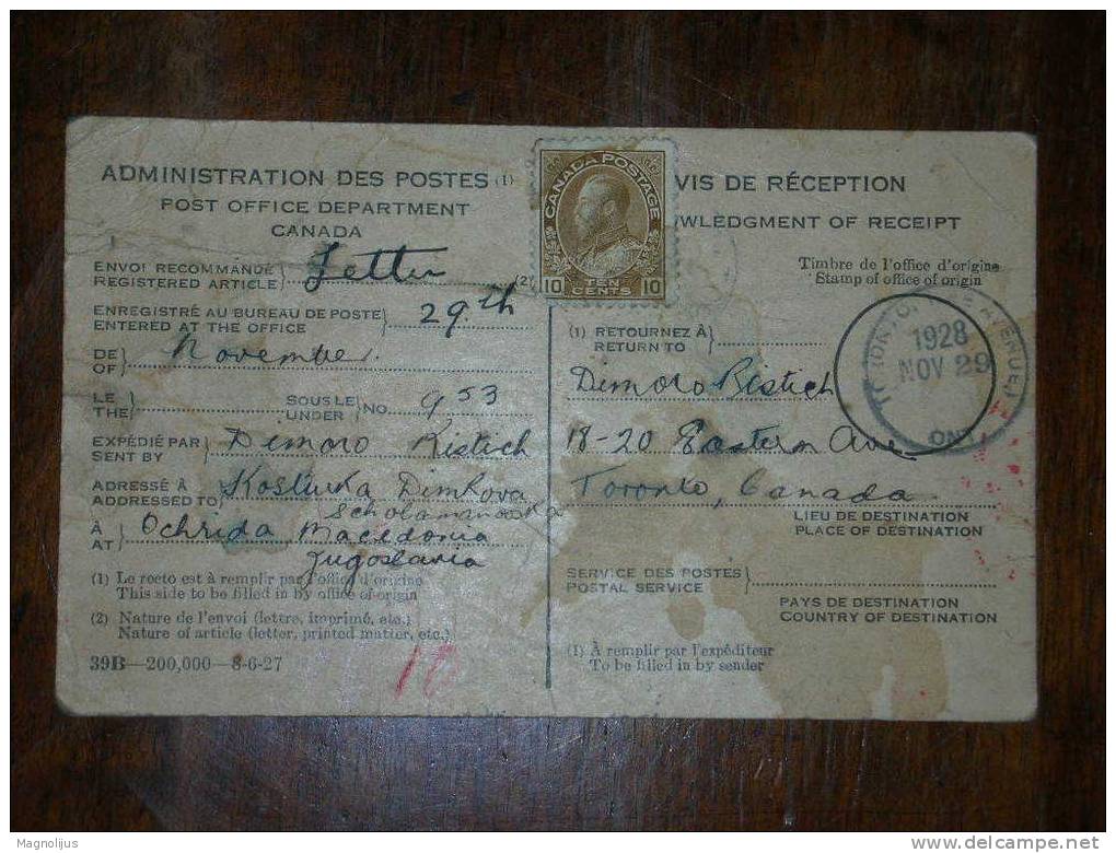 R!R!,Canada,Stamps,avis De Reception,acknowledgment Of Receipt,vintage - Coupons-Réponses