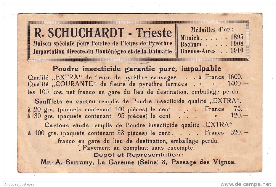 Italie Trieste Schuchardt  Entier Postal Fleurs Montenegro Dalmatie 1923 Affranchissement Mixte Pharmacie Roubaix Lecru - Marcophilie