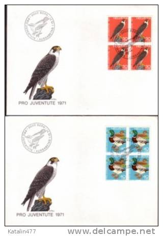 Switzerland,1971.Pro Juventute, Birds, , In 4-er Block  FDC - Brieven En Documenten