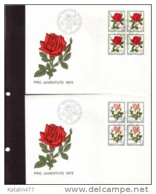 Switzerland,1972. Pro Juventute, Roses  In 4-er Block,  FDC - Covers & Documents