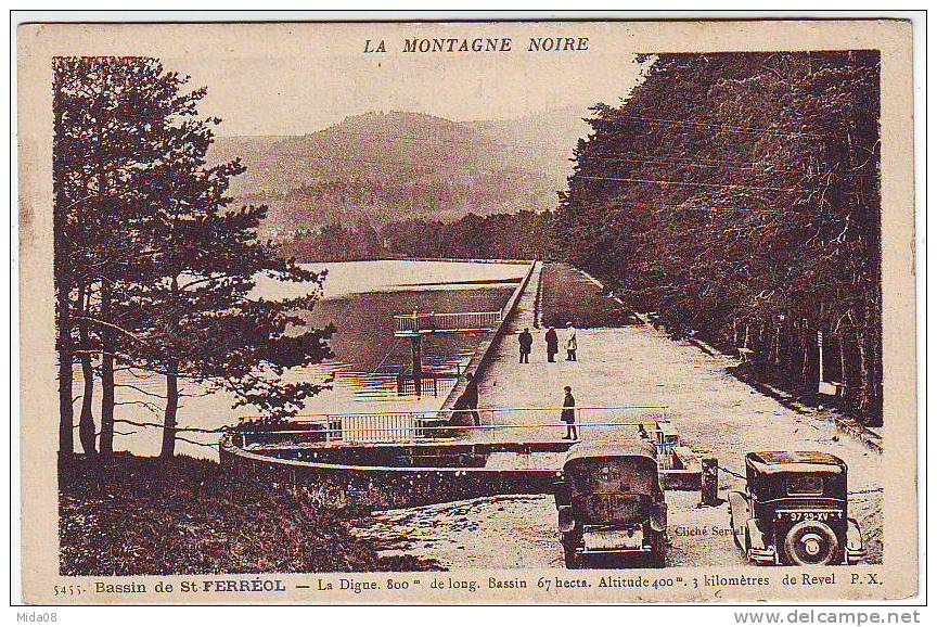 31. LA MONTAGNE NOIRE. BASSIN St FERREOL. LA DIGUE. ANIMATION. VOITURES. - Revel