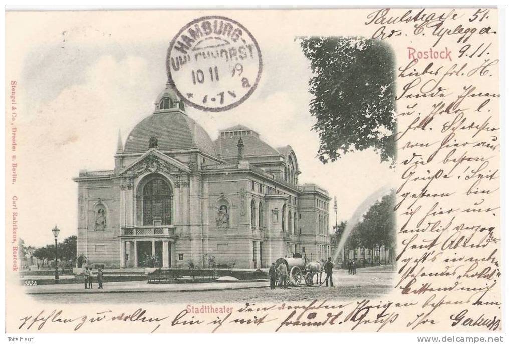 Rostock Stadttheater Heißer Sommer Beregnung über Unterflurhydrant Wasserwagen 9.11.1899 Gelaufen Fast TOP-Erhaltung - Rostock