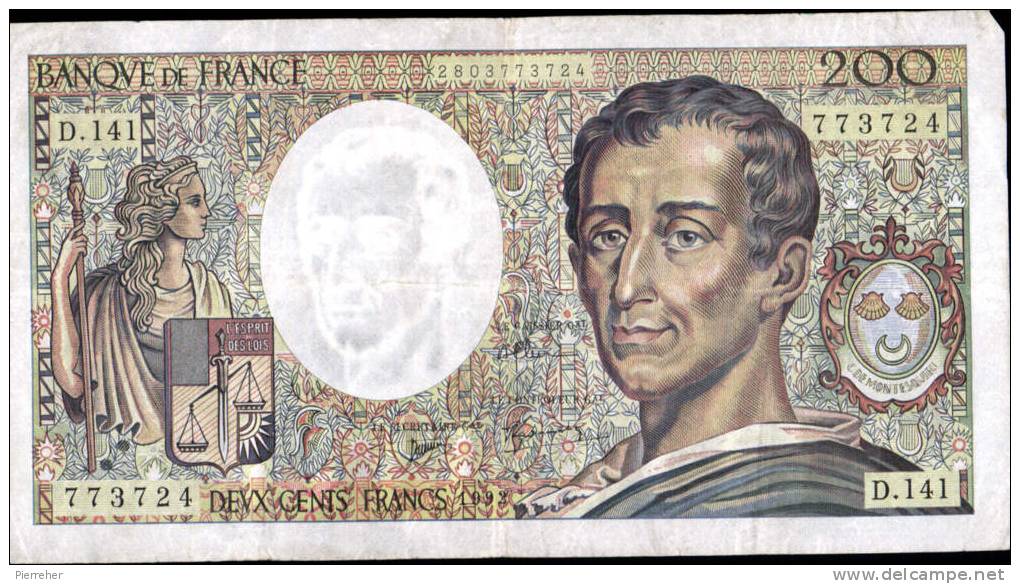 TRES TRES BEAU BILLET DE DEUX CENT FRANCS DATE 1992 - 200 F 1981-1994 ''Montesquieu''