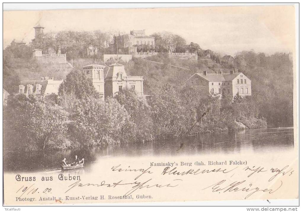 Gruss Aus Guben Kaminskys Berg Inh Richard Falcke Ruderboot Belebt 10.10.1900 Gelaufen Fast TOP-Erhaltung - Guben