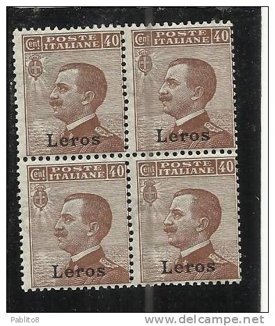 LERO 1912 40 C MNH QUARTINA - Egeo (Lero)