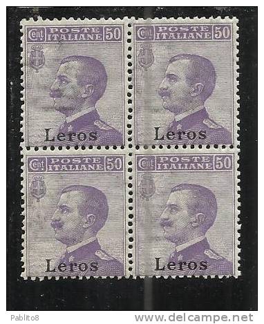 LERO 1912 50 C MNH QUARTINA - Ägäis (Lero)