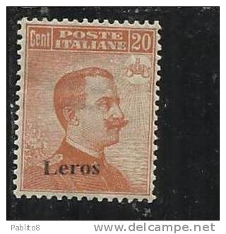 COLONIE ITALIANE EGEO 1921 - 1922 LERO (LEROS) 20 CENTESIMI CON FILIGRANA WATERMARK MNH OTTIMA CENTRATURA - Egeo (Lero)