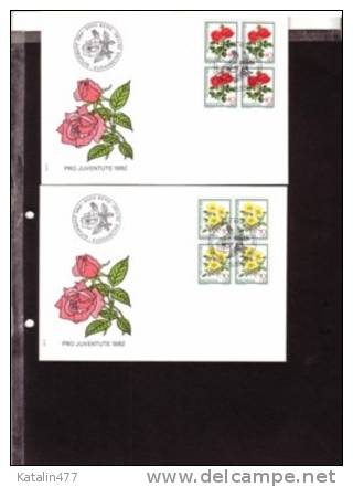 Switzerland,1982..Pro Juventute,Roses , In 4-er Blocks,  FDC - Brieven En Documenten