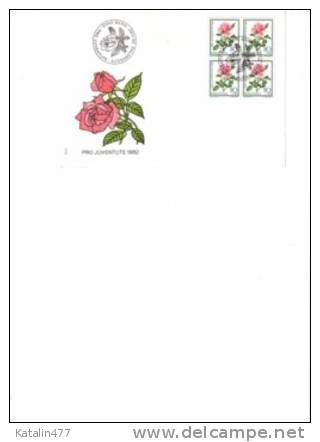 Switzerland,1982..Pro Juventute,Roses , In 4-er Blocks,  FDC - Covers & Documents